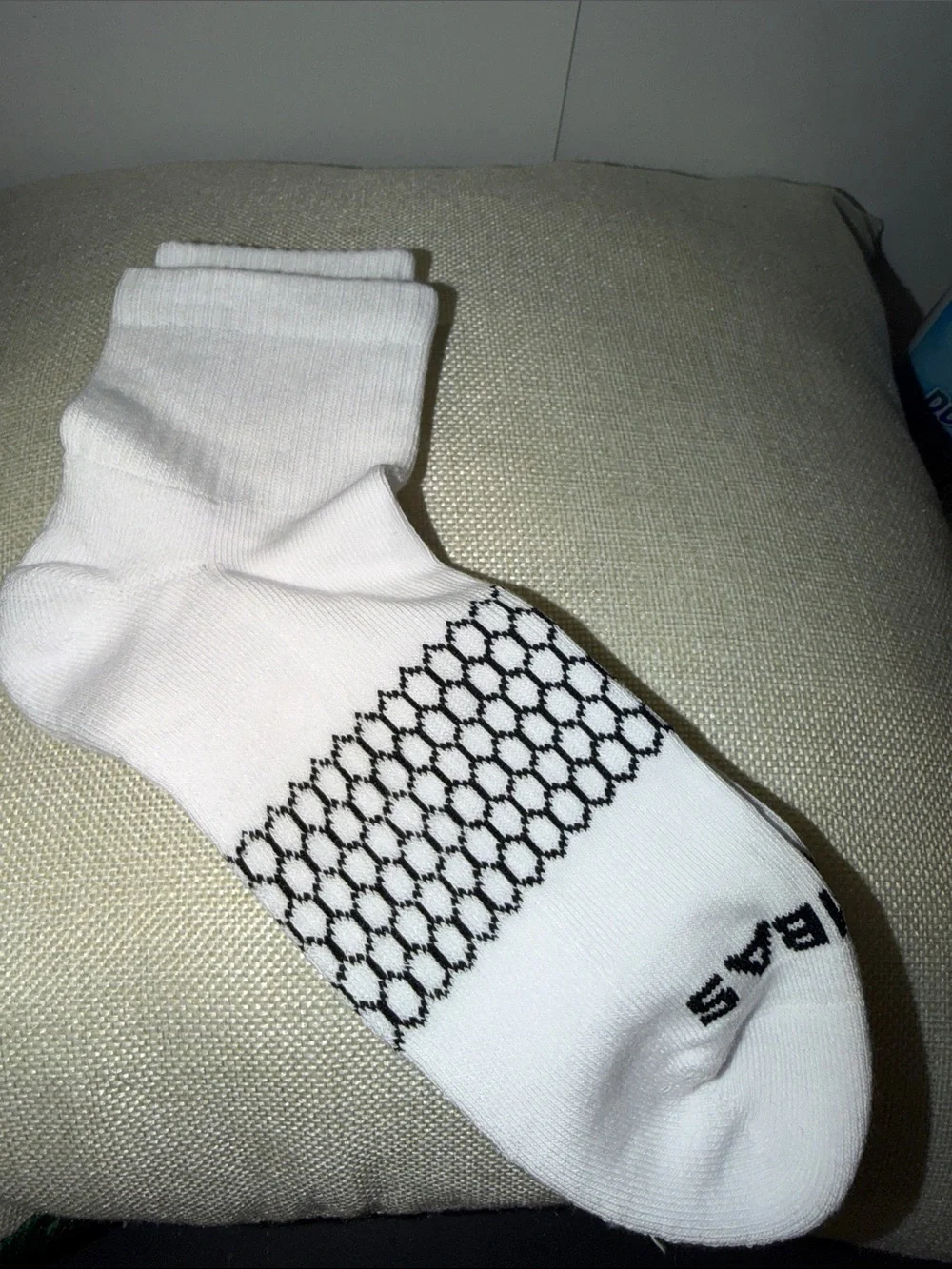 Bombas White Ankle Athletic Socks with Black Honeycomb Grip - 3 Pack